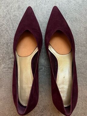 Stuart Weitzman Pointed Toe Heels in Deep Burgundy Suede